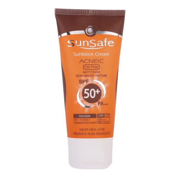كرم ضد آفتاب فاقد چربی +SPF 50 سان سیف بدون رنگ مقدار 50 میلی گرم - تصویر 1