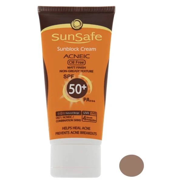 كرم ضد آفتاب فاقد چربی +SPF 50 سان سیف بژ طبیعی مقدار 50 میلی گرم - تصویر 1