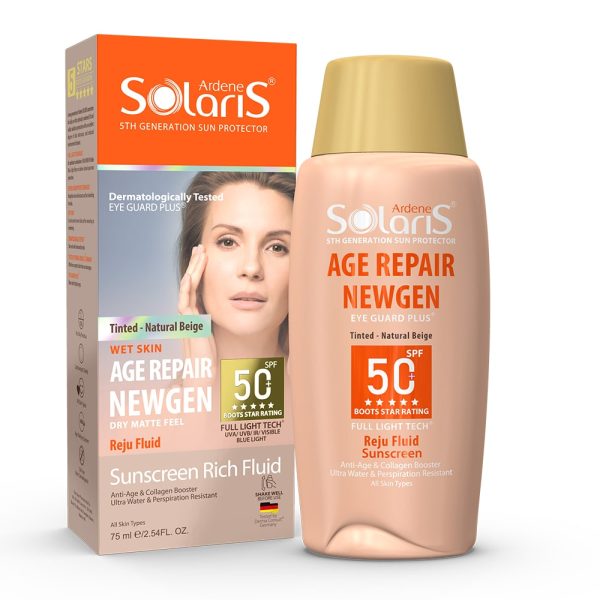 کرم ضد آفتاب ضد چروک رنگی آردن سولاریس مدل ایج ریپیر نیوژن ( بژ طبیعی ) +SPF 50 مناسب انواع پوست حجم 75 میلی لیتر - تصویر 1