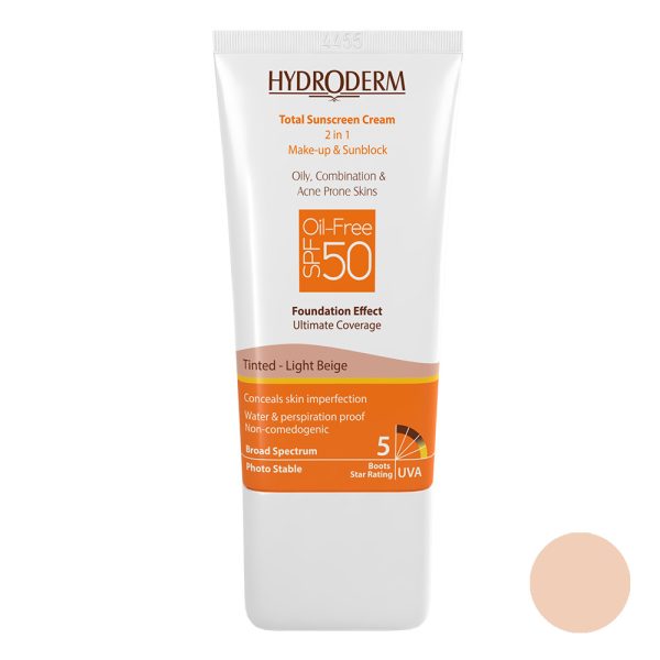 کرم ضدآفتاب هیدرودرم SPF50 فاقد چربی با پوشش کرم پودری – مدل بژ روشن مقدار 40 گرم - تصویر 1