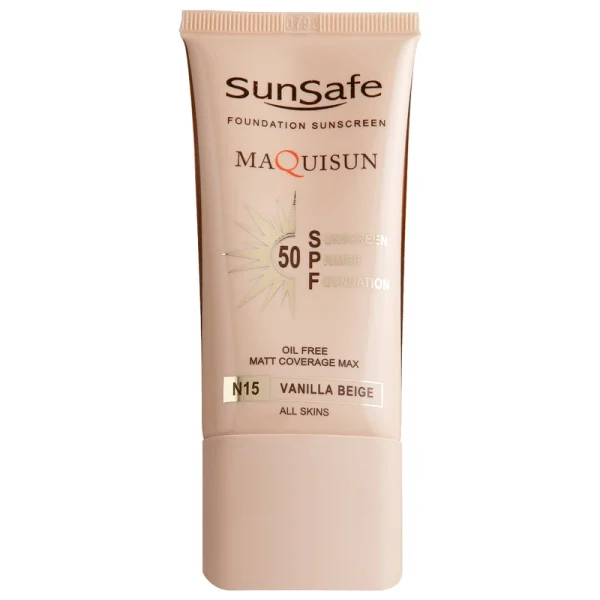 ضد آفتاب سان سیف MAQUISUN کرم پودری و پرایمری SPF50  بژ وانیلی N15 حجم 40 میلی گرم - تصویر 1