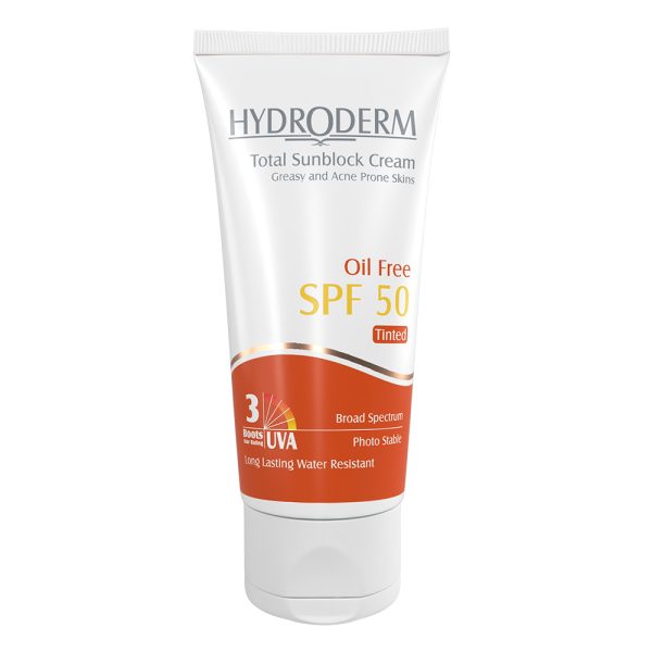 SPF50-رنگی-فاقد-چربی كرم ضد آفتاب SPF50 فاقد چربی مناسب پوستهای چرب و جوش دار بژ رنگی هیدرودرم حجم 50 میلی لیتر - تصویر 1