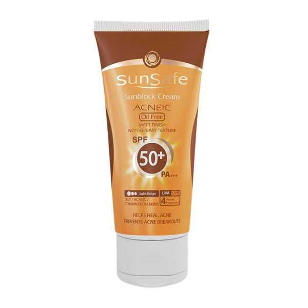 كرم ضد آفتاب فاقد چربی +SPF 50 سان سیف بژ روشن مقدار 50 میلی گرم - تصویر 1